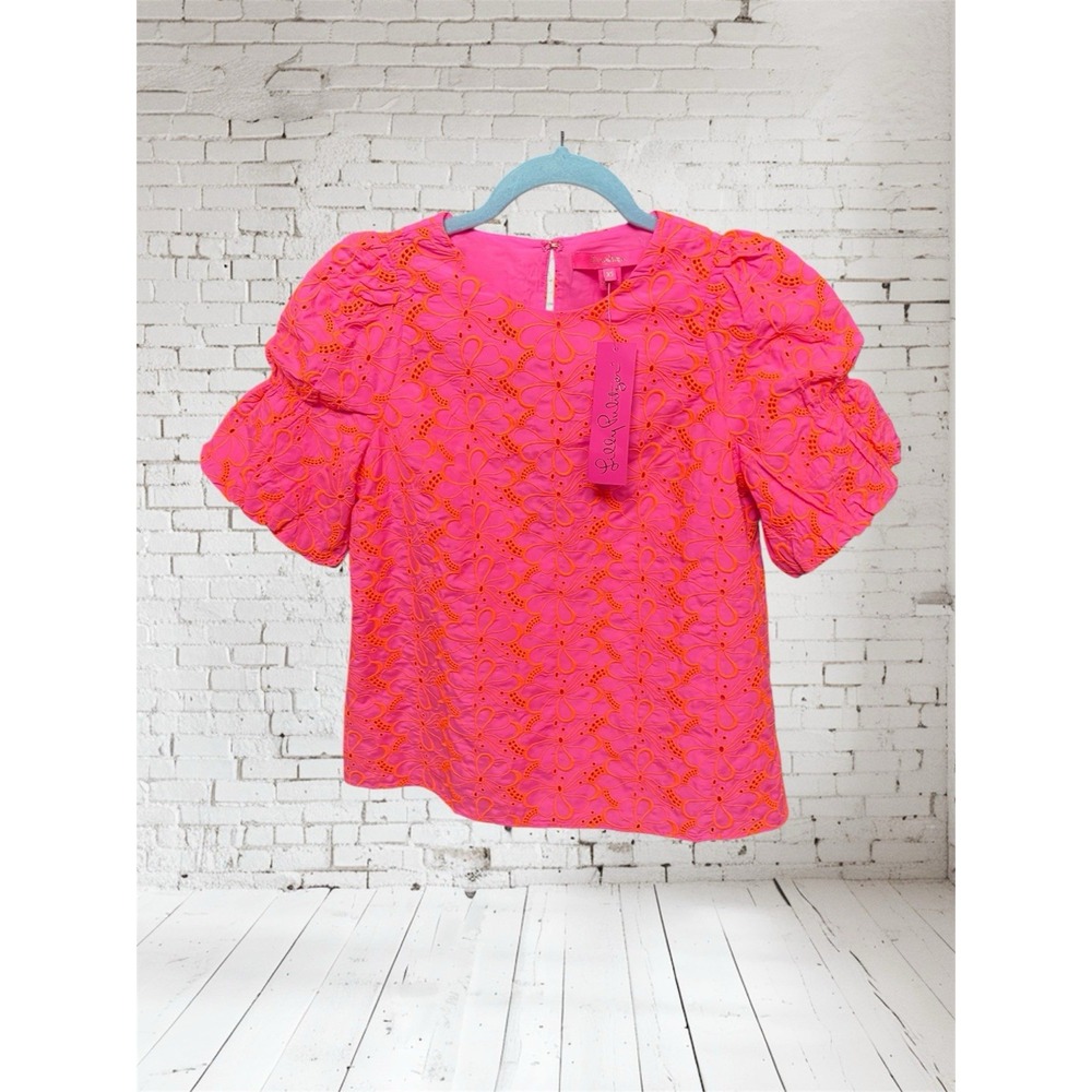 NWT LILLY PULITZER Lailah eyelet top‎ size XS embroidered designer Pink preppy